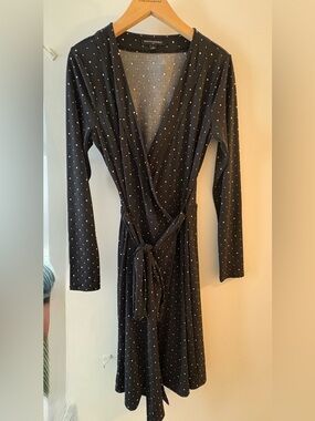 Banana Republic Black Polka Dot Long Sleeve Wrap Dress